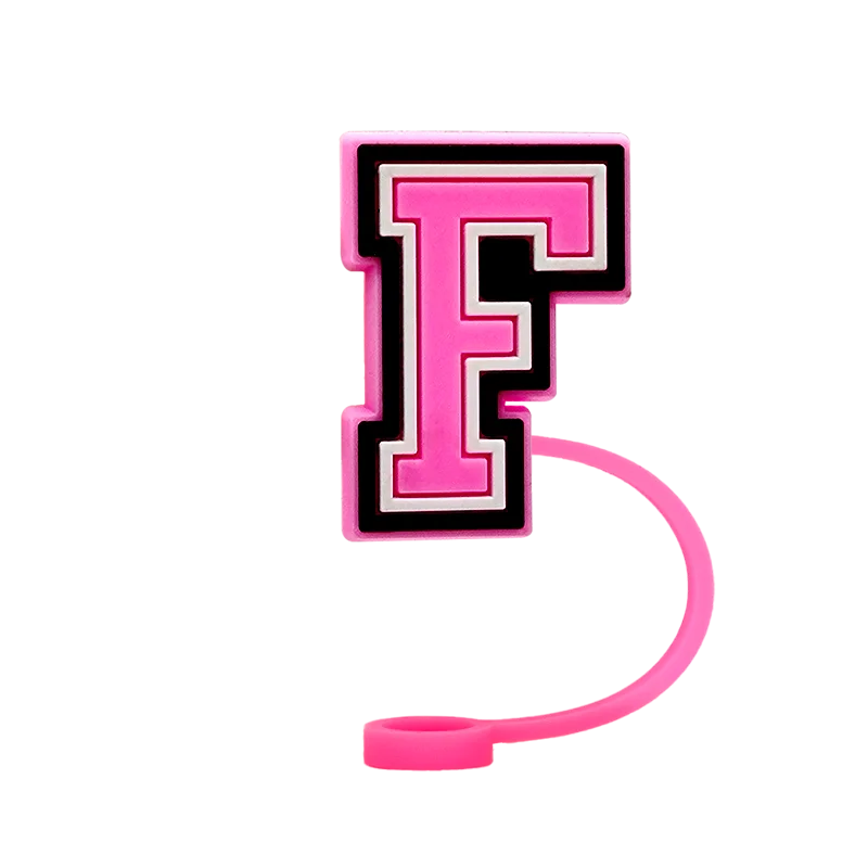 10mm Pink Letter Straw Cover Caps 1PCS Accessories For Cups,Soft Silicone Alphabet Straw Topper Drinkware,Dustproof Straw Caps