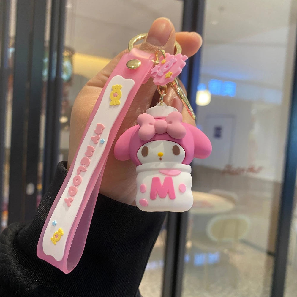 Sanrio Hello Kitty Keychain Cute Cartoon Melody Kuromi Cinnamoroll Doll Pendant Decoration Keyring Jewelry Girl&Child Gifts Toy