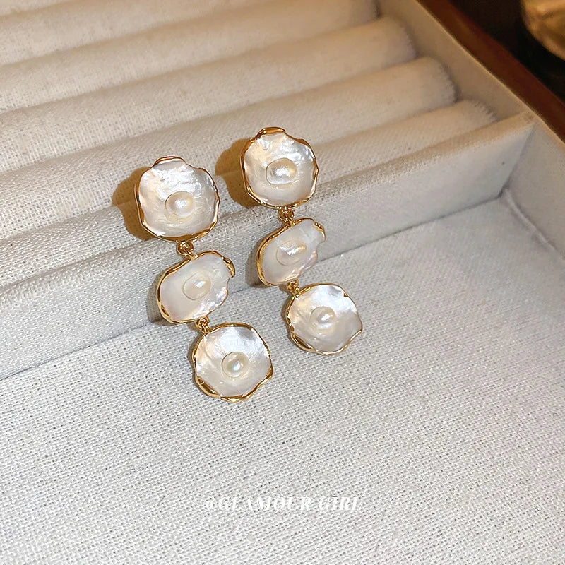 Hemasa S925 Needle Dangle Freshwater Pearl Earrings