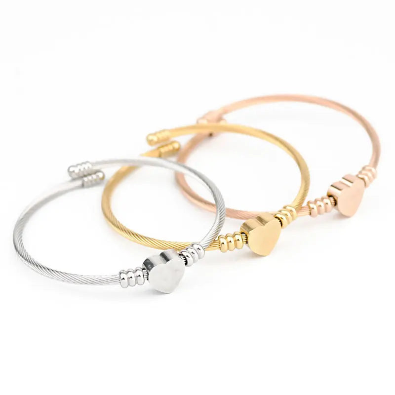 Hemasa  Stainless Steel Cable Heart Bracelet Bangle For Women