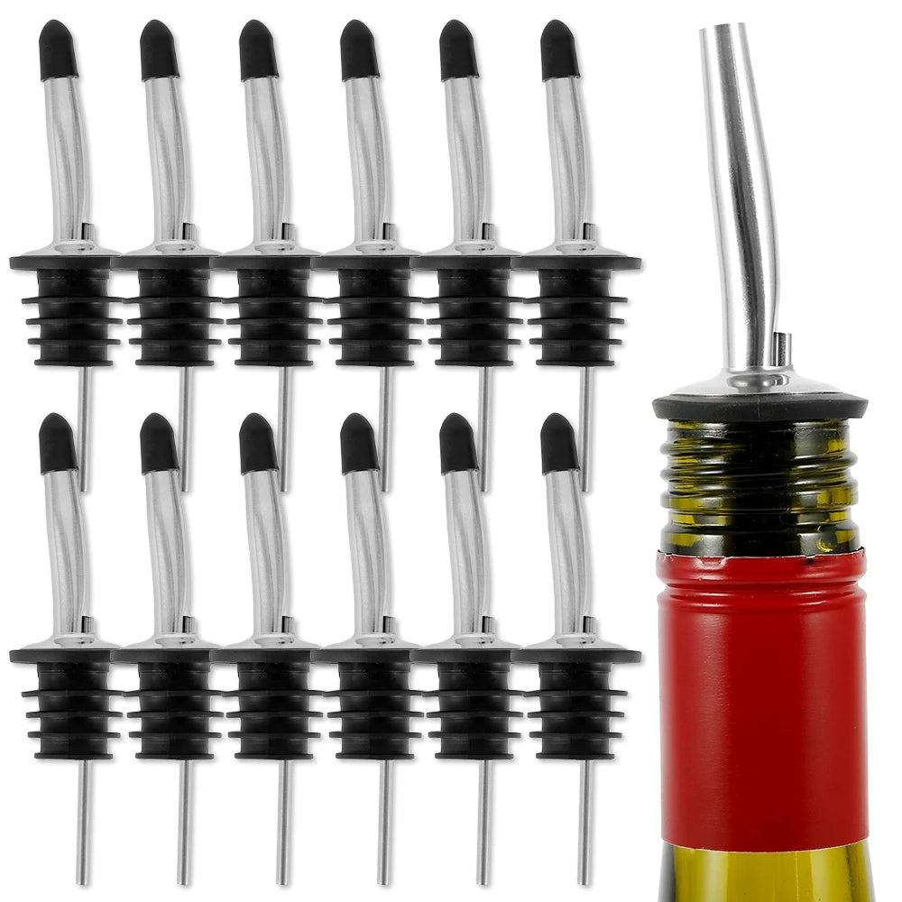 12pcs Stainless Steel Classic Bottle Pourers Tapered Spout Liquor Pourers Flow Wine Bottle Pour Spout Stopper Bar Accessories