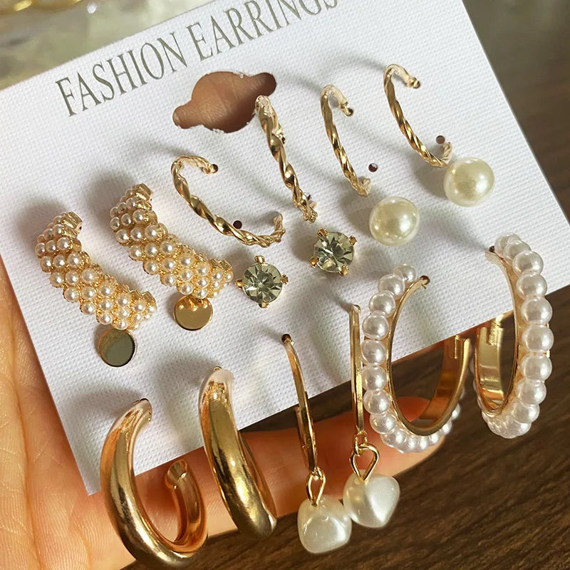 Hemasa 9Pairs/Set Bohemia Geometric Hoop Earring Set for Women
