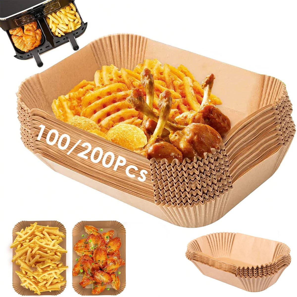 Tejesa 200/100Pcs Air Fryer Baking Paper Non-Stick Square Parchment Paper Liners Oilproof Oven BBQ Pad Baking Paper Liner Accessories