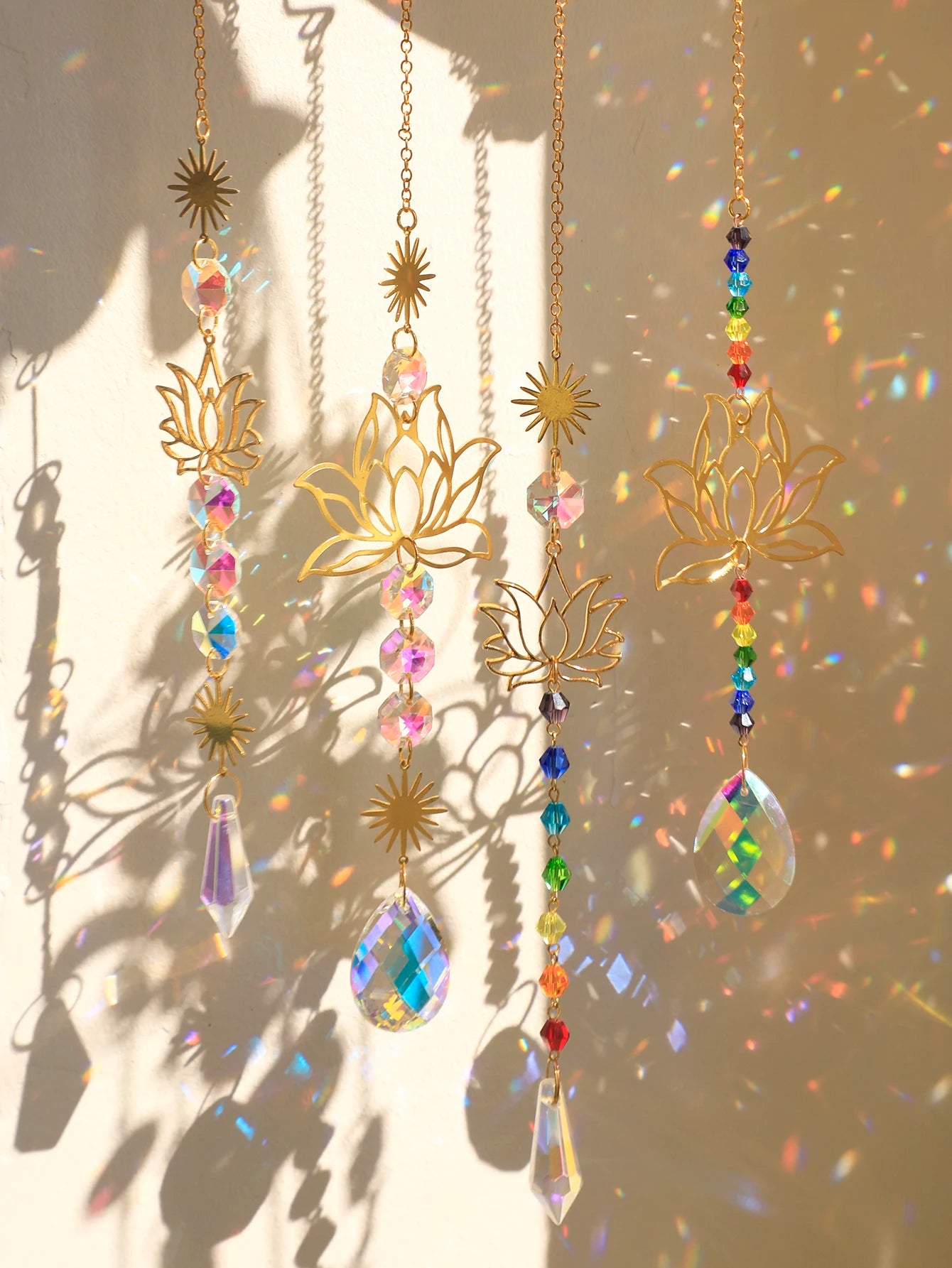 Hemasa Lotus Sun Catcher Crystals Rainbow Hanging Suncatcher /Chakra Light Catcher Stained Glass Prism for  Window /For Outdoor /For Garden Decoration