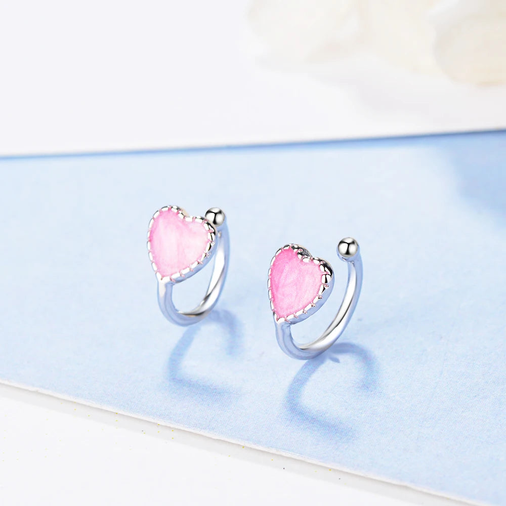 Fashion Childer 925 Silver Pink Green Enamel Cute Heart Clip Earring For Baby Girl Women Beautiful Party Earring Jewelry Eh312