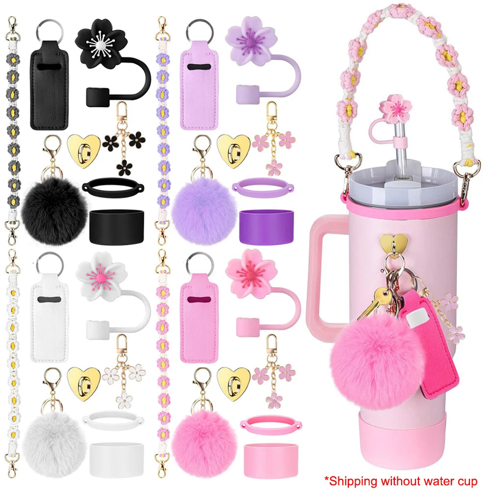 Water Cups Accessories for Stanley 40oz Tumbler Siliocne Water Bottle Boot Straw Lid Handle Strap Keychain Charm Chain Cup Decor