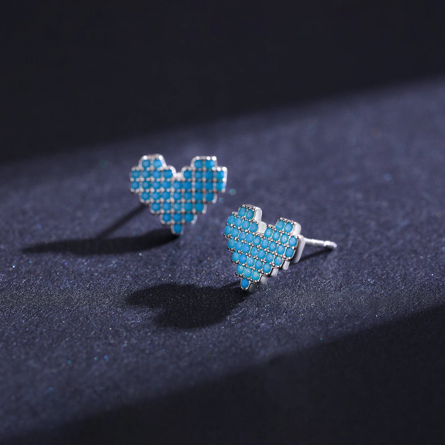 Modian 925 Sterling Silver Vintage Turquoise Stud Earrings for Women Romantic Heart Ear Studs Hypoallergenic Fine Jewelry