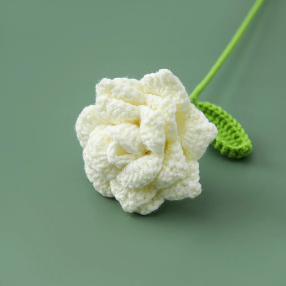 Hemasa 5Pcs Rose Knitted Crochet  Flowers /Wedding Bouquet Flower /Knitted Bouquet Home Party Decor  Friends Gift