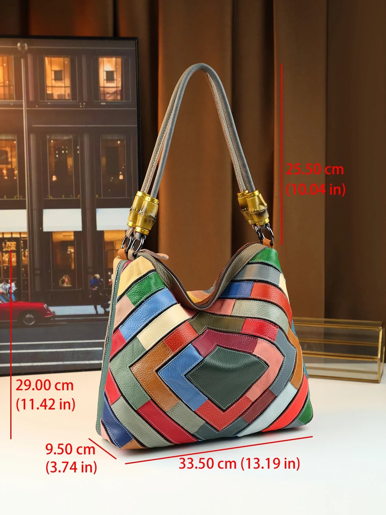 Tejesa rainbow color block printing new leather shoulder tote bag