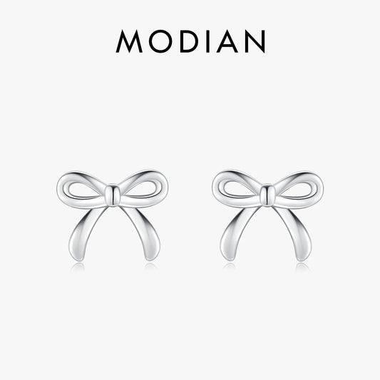 MODIAN Bowknot Earrings For Women 925 Sterling Silver Cute Simple Exquisite Hypoallergenic Stud Earrings For Women Fine Jewelry