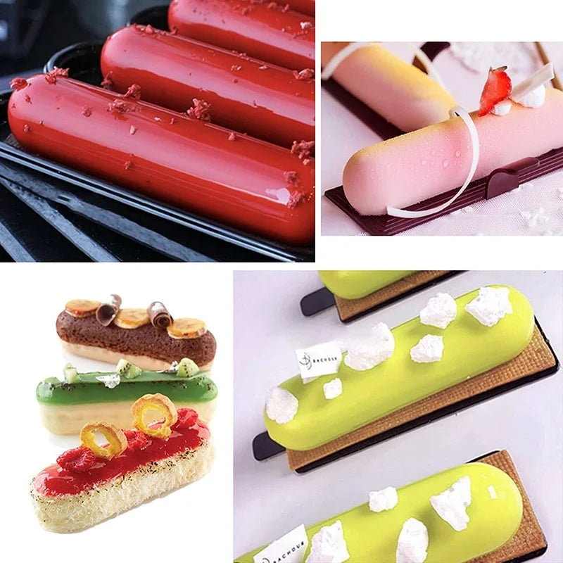 Tejesa 8 Cavity Silicone Cake Mold 3D Long Strip Silione Molds Mousse Cake Silicone Baking Molds French Dessert Chocolate Mold Bakeware