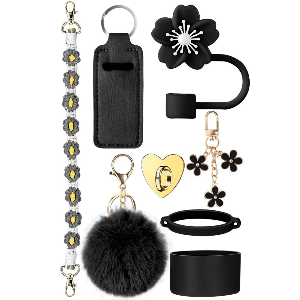 Water Cups Accessories for Stanley 40oz Tumbler Siliocne Water Bottle Boot Straw Lid Handle Strap Keychain Charm Chain Cup Decor