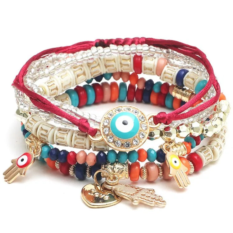 Bohemian Evil Eye Pendant Bracelet Set for Women Crystal Fatima Hand Charm Stone Beads Chain Bangle Female Bohemian Jewelry Gift
