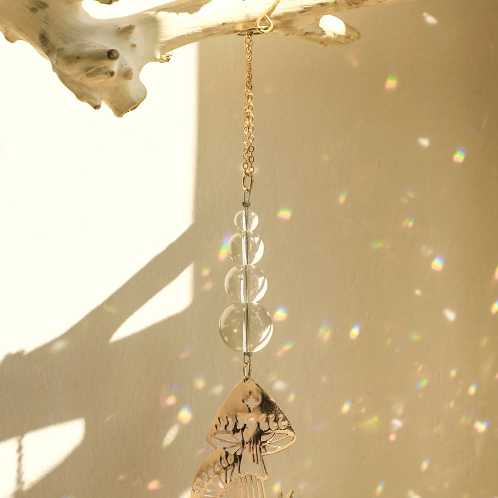 Hemasa Mushroom Sun Catcher Crystal Suncatcher Window Wind Chimes Chakra Prisma Art Hanging Ornaments Garden Suncatchers Outdoor Decors