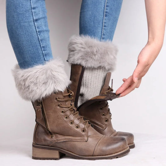 Big Youth Girl Women Leg Warmers Faux Fur High Boot Cuffs Toppers Boots Socks Knitted Ribbed Cuffs for Shoes Lolita