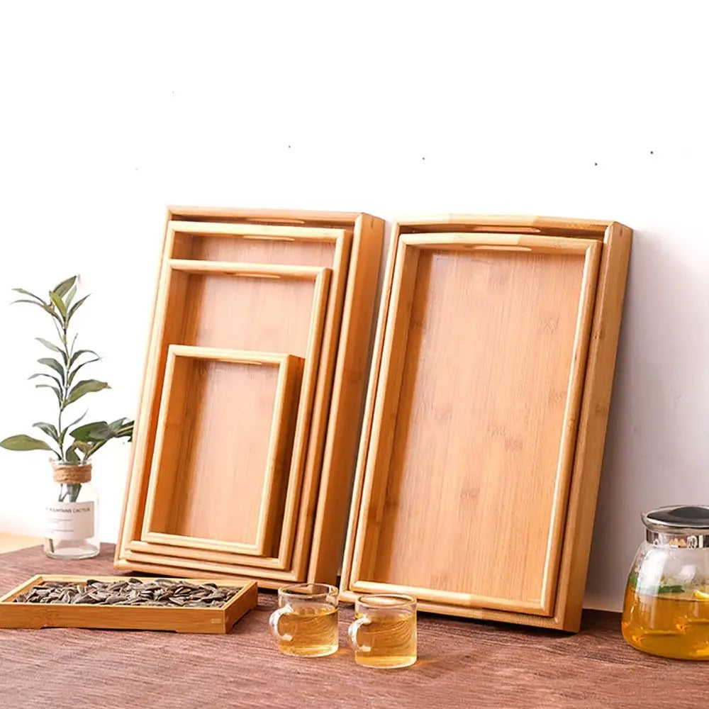 New Rectangular Bamboo Storage Tray Retro Solid Wood Storage Plate Household Tea Tray Water Cup Plate Home Kitchen Supplies