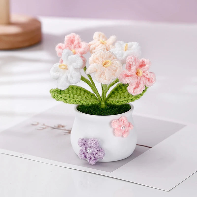 Hemasa Kintted Flower Potted Mini Artificial Flowers/Plant Hand Woven Crochet Tulips Flowers
