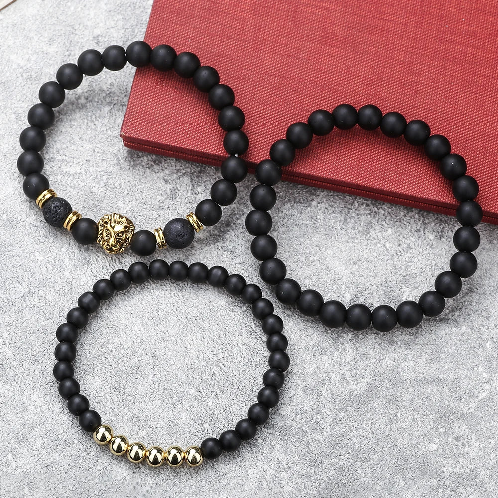 Vintage Lion Head Beaded Bracelets Men Obsidian Lava Stone Dog Paw Charm Bracelets & Bangles for Women Friendship Jewelry Gift