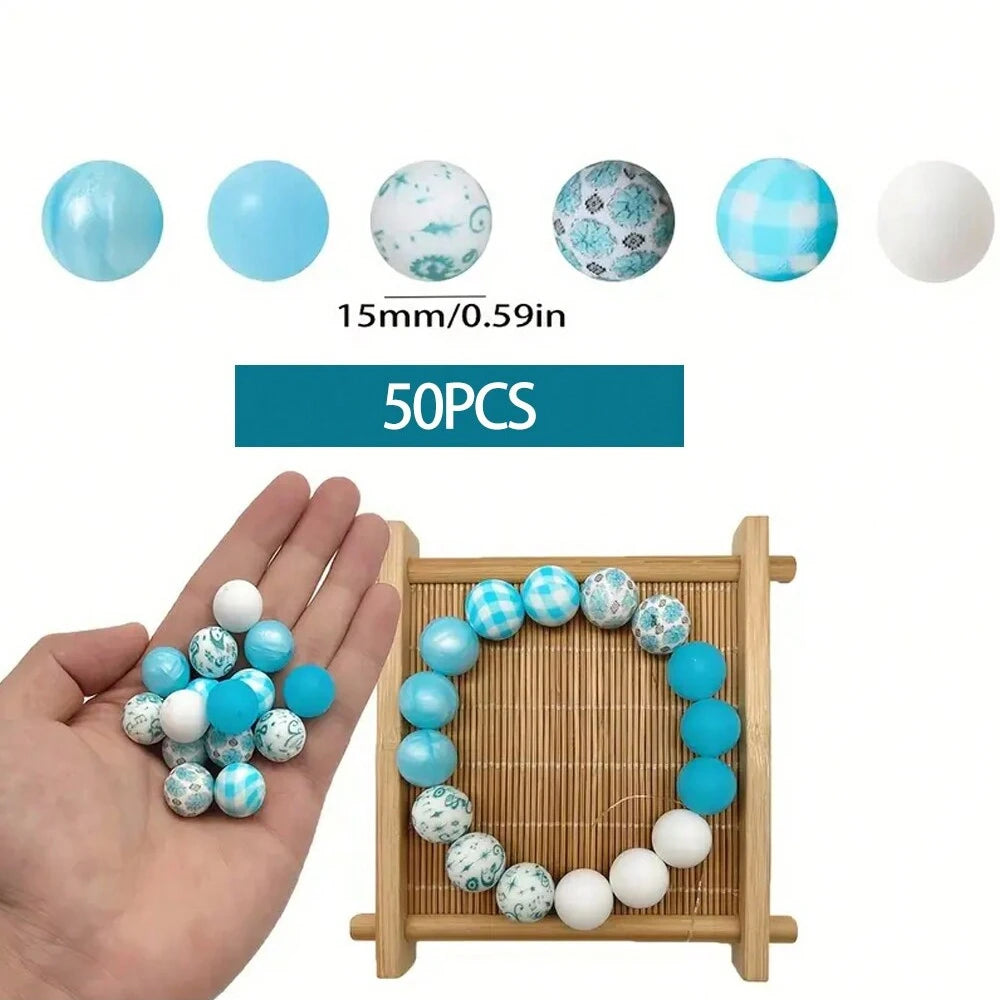 Hemasa 50PCS colorful silicone bead combination, suitable for DIY jewelry, bracelets, necklaces, keychains, bead pens and othes