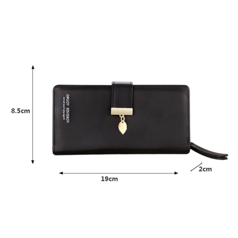 Hemasa Fashion Leaf Pendant Women's Long Wallets Female PU Leather Zipper Coin Purse Hasp Money Clutch Bag Large Capacity Card Holders