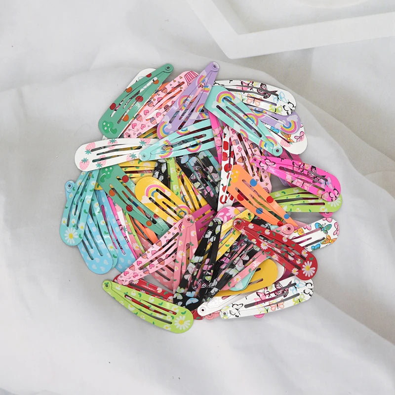 20-100Pcs Cute Colorful Waterdrop Alloy Hairpin Girls Snap Hair Clips For Kids Print Bb Hairgripe Headwear Baby Hair Accessories