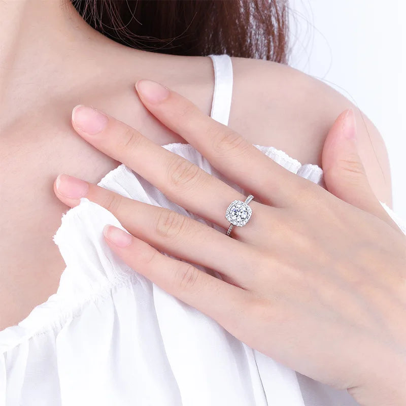 Hemasa Princess Bag Moissanite Simulation Diamond Ring for Women Classic 1 Carat 925 Sterling Silver Wedding Band Fine Jewelry
