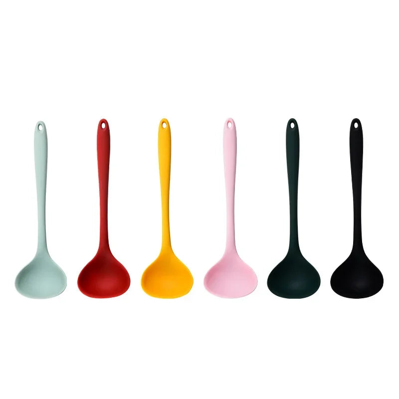 Hemasa Silicone Ladle Soup Spoon Non-stick Curved Handle Unbreakable Big Round Scoop for Dinner