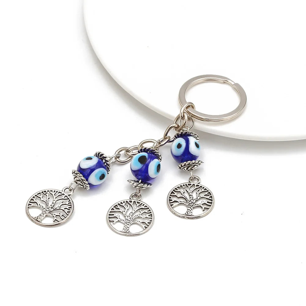 Lucky Eye Alloy Tree keychain Glass Turkish Evil Eye Bead Key Chain Bag Car Keyring for Women Men porte clé מחזיק מפתחות