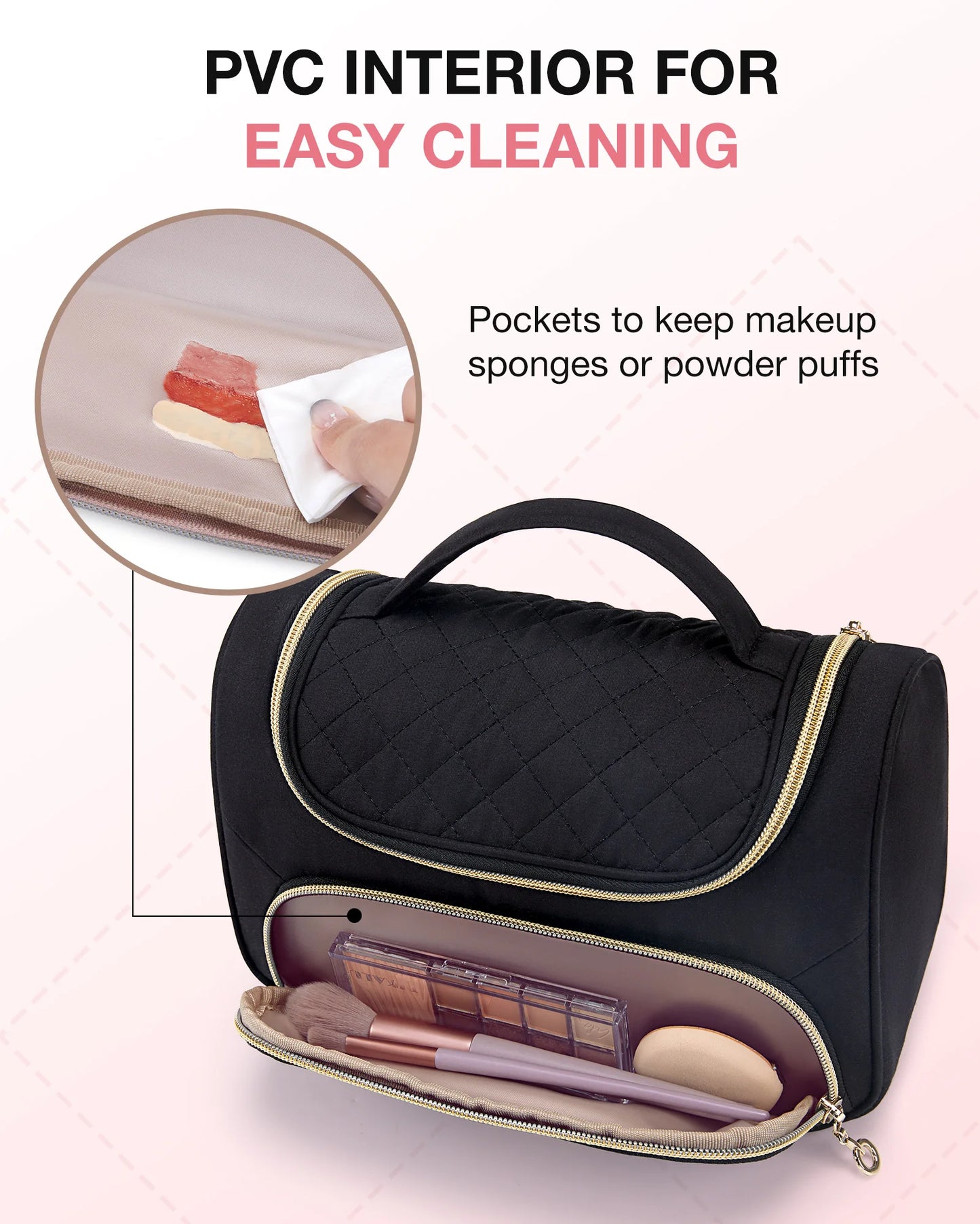 Hemasa Travel Makeup Bag/ Make Up Organizer Case Large Open Pouch for Women / Cosmetic bag for Toiletries