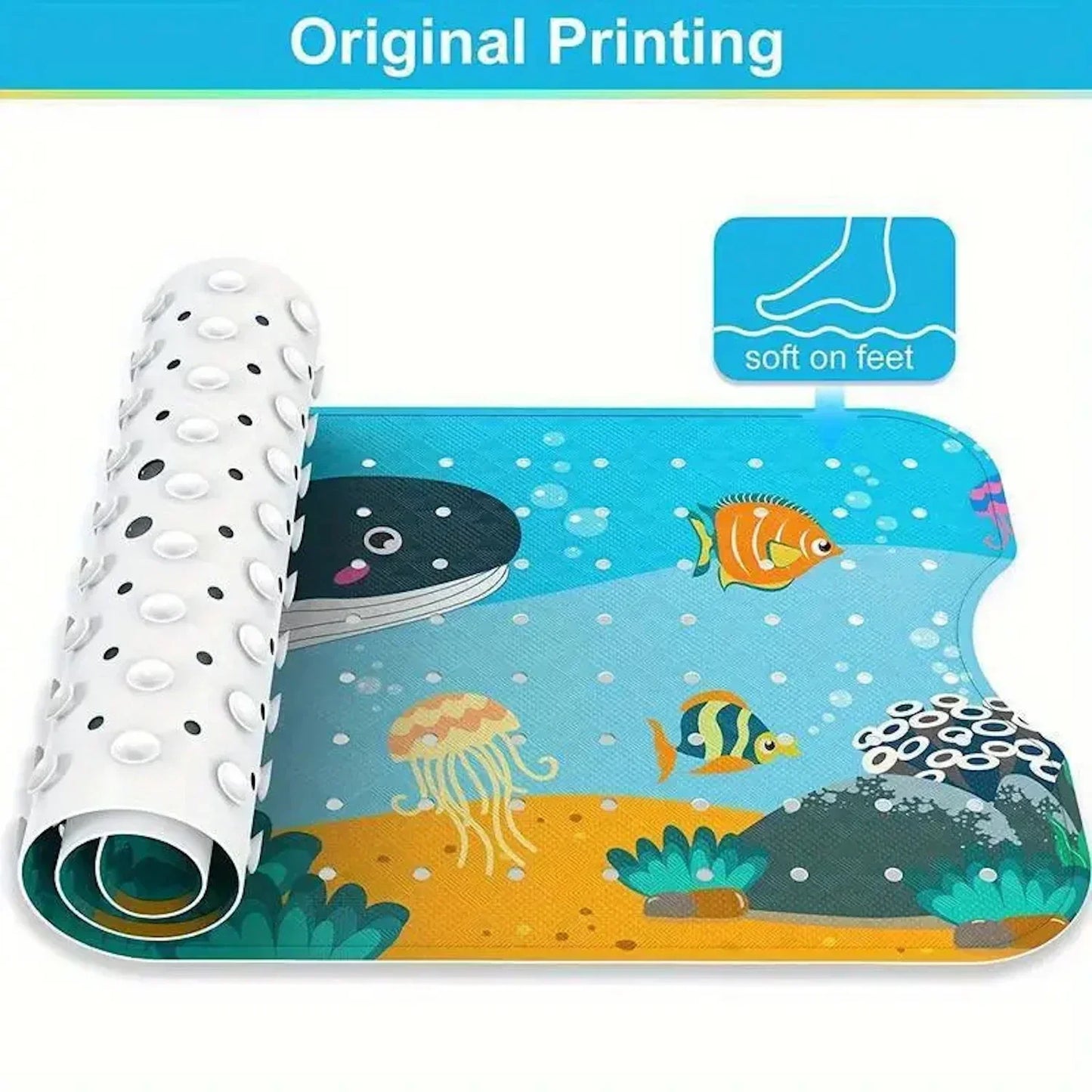 1pc Non Slip Bathtub Mats, 40x100cm Cartoon Ocean Bath Mats with Suction Cups & Dran Holes, PVC Shower Mats Bath Rugs Quick Dry