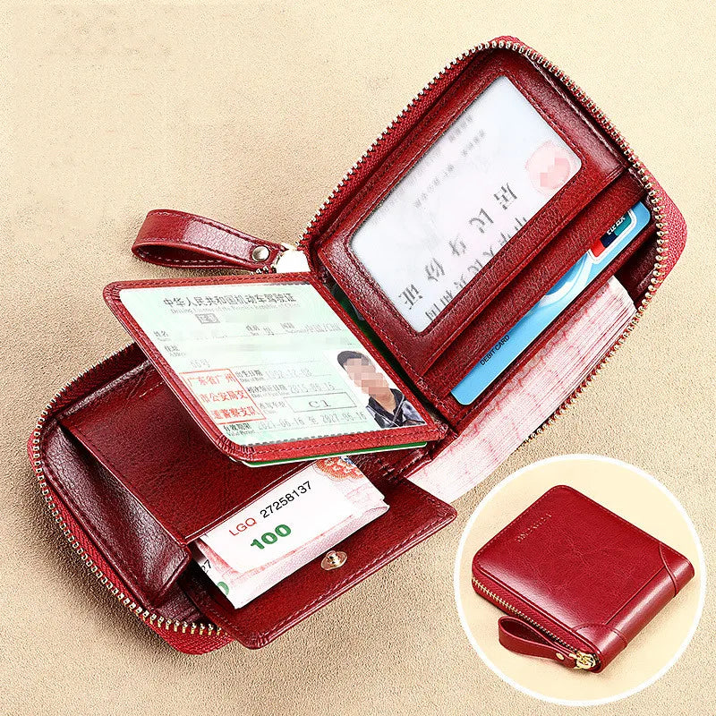Hemasa Fashion Genuine Leather Women Wallet Short Zipper Credit Card Holder Driving License Card Wallet Brand Luxury Wallets for Women