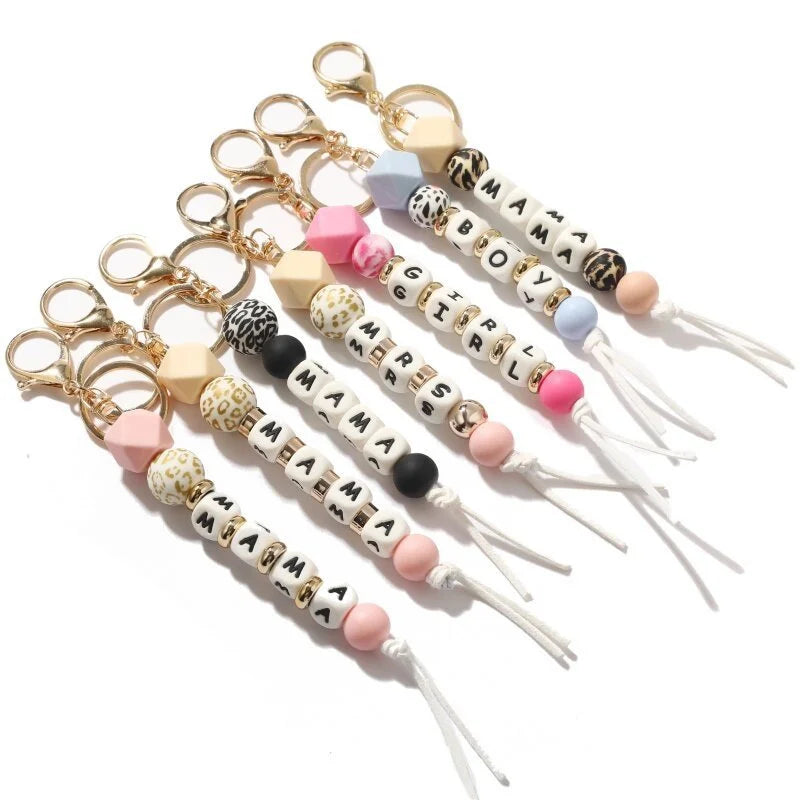 Hemasa Letter MAMA LOVE Keychain For Women Men Silicone Beads Keyring For Keys 2022 Car Keychain Charms Wholesale Gift Trendy New