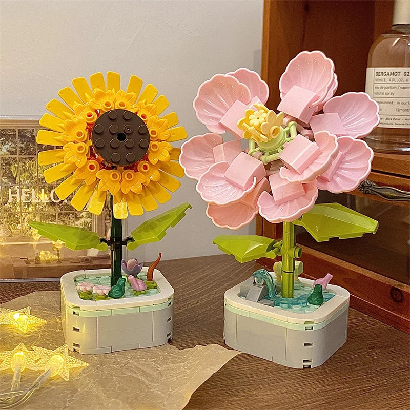 Creative flower Building blocks Eternal flower potted building blocks toy set Table decoration children's holiday Christmas gift