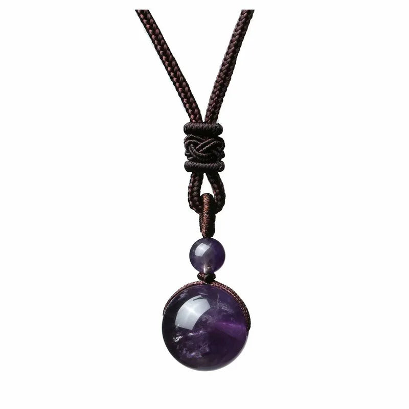 Hemasa 16mm Black Obsidian Tiger Eyes Amethyst Stone Women Men Necklaces with Adjustable Braided Rope Cords Natural Crystal Pendant