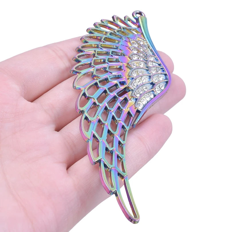 1Pcs Rainbow Charms Large Wings With Rhinestone Necklace for Women/Men Collar Alloy Pendant Steel Chains Jewelry Cothic Charms