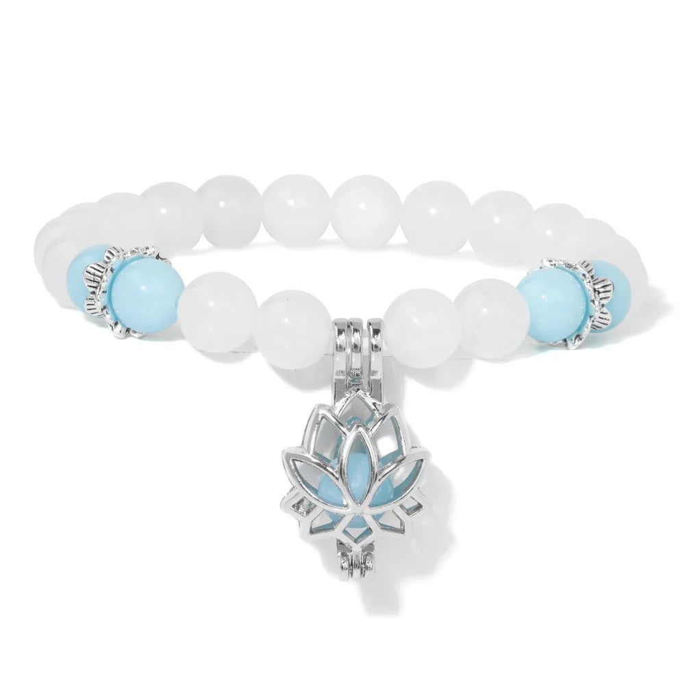 Tejesa Luminous Lotus Charm Bracelet Natural Stone Glowing In The Dark Beads Bracelets for Women Men Prayer Buddhism Yoga Jewelry