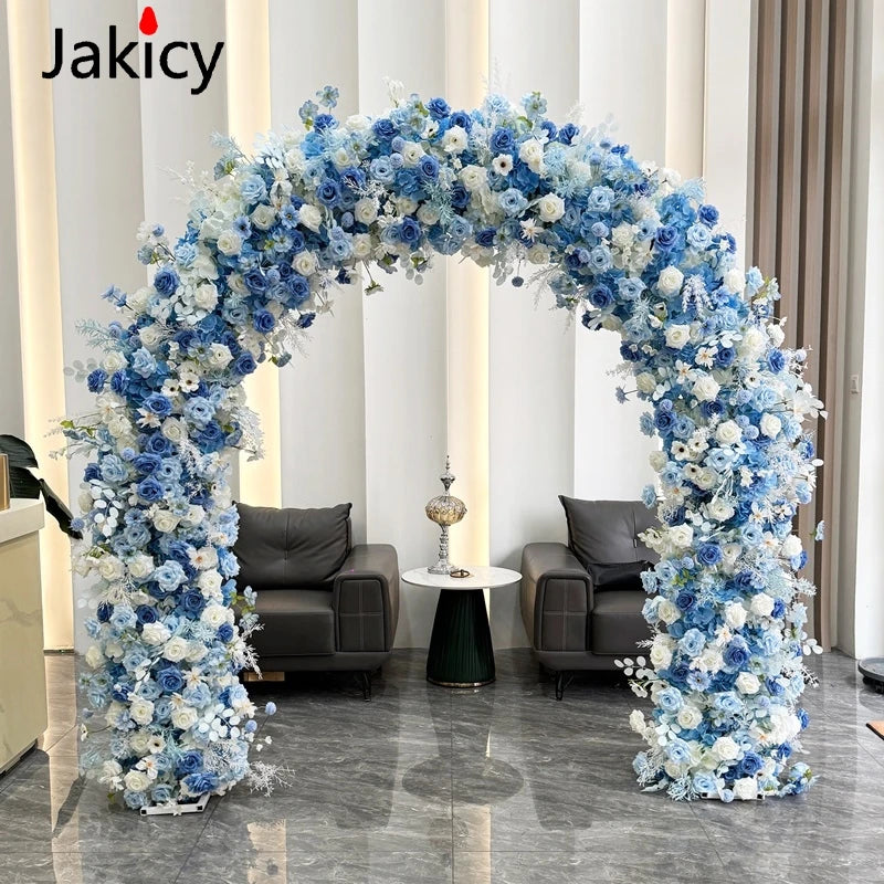 Blue White Rose Hydrangea Flower Row Runner Arrangement Wedding Backdrop Arch Decor Floral With Frame Event Banquet Party Props