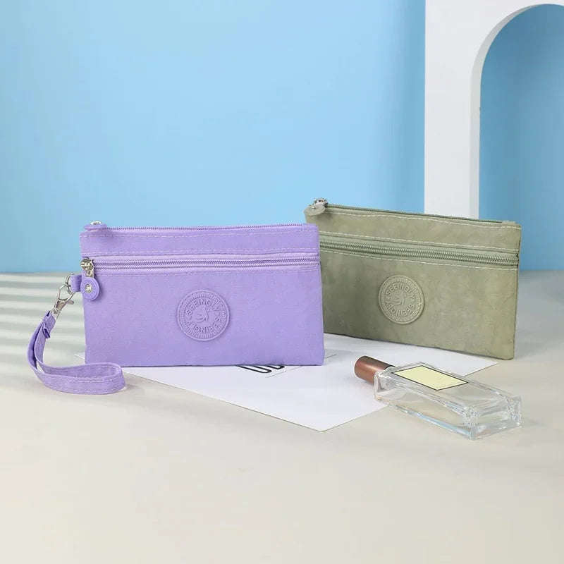 Hemasa Nylon Solid Color Long Short Bank ID Credit Card Wallet Coin Keys Bags Purse Earphone Storage Bag Purse Pouch Double Zipper