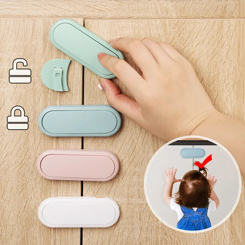 Hemasa 6 Pcs  Kids Multifunctional Safety Locks Baby Anti-pinch Hand Lock Cabinet Cabinet Door Lock Baby Protective Refrigerator Drawer Locks