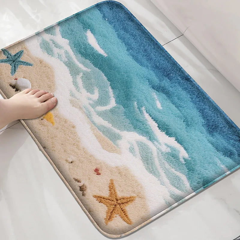 Tejesa Beach and Seaside Shower Room Carpet Toilet Water Absorbing Foot Mat Decorative Mat Bathroom Door Mat Machine Washable
