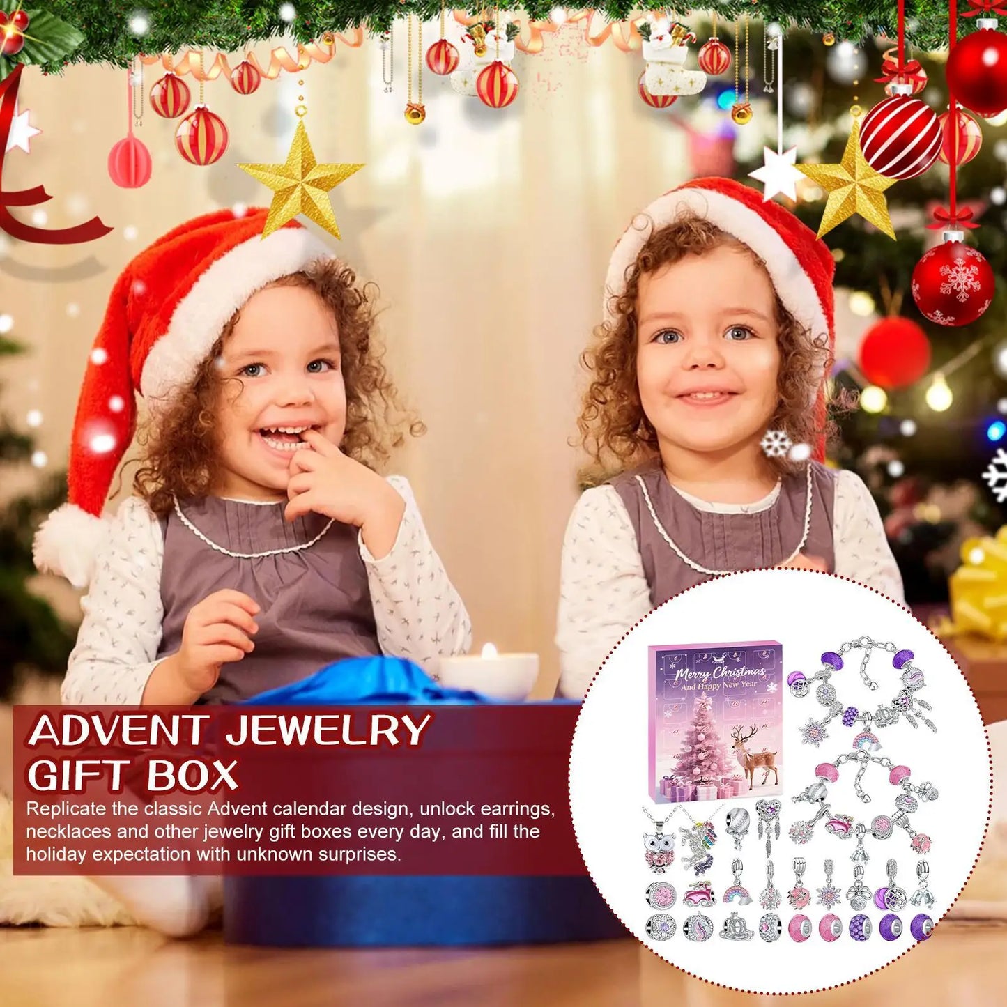 Tejesa Christmas Jewelry Calendar Advent 24-Day 2025 Christmas Advent Girls Earring Bracelet Set Holiday Calendar for Women Girl