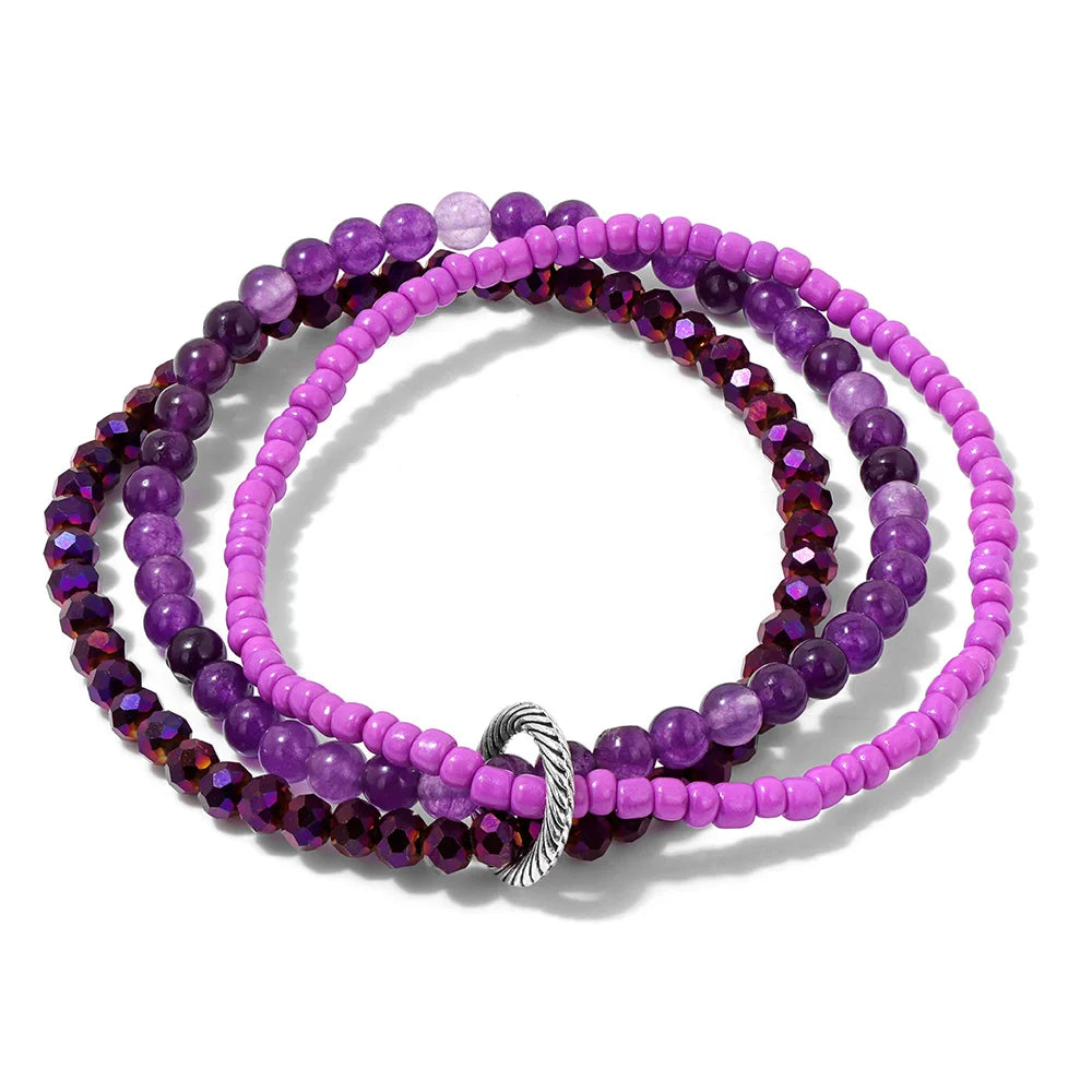 3Pcs/Set Colorful Glass Beaded Bracelet 4mm Howlite Crystal Beads Charm Bracelets Bangles for Women Friendship Jewelry Gift