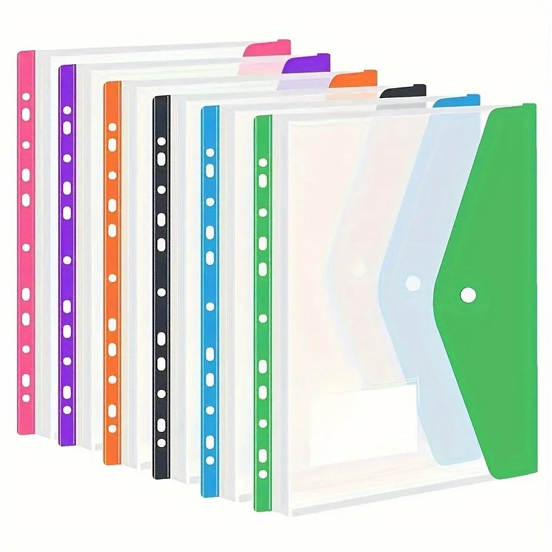 Hemasa 6pcs of 6 color 11-hole horizontal file bag, file folder expansion bag is 2/3/4 ring file bag, A4 snap button file bag