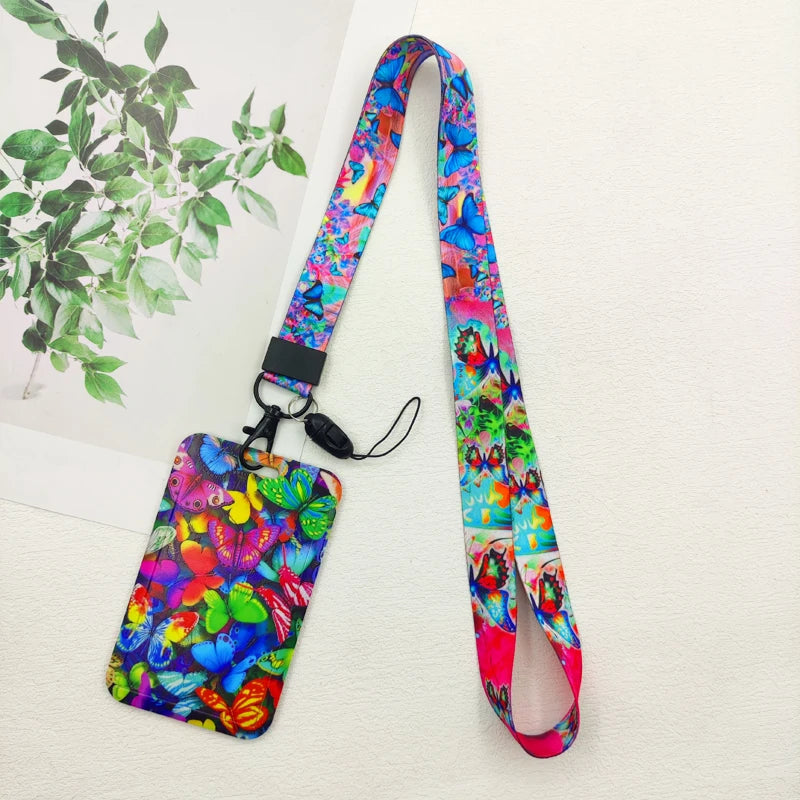 Butterfly ID Card Holders Lanyards Girls Door Card Case Hanging Rope Women Badge Holder Neck Strap Business Card Gift