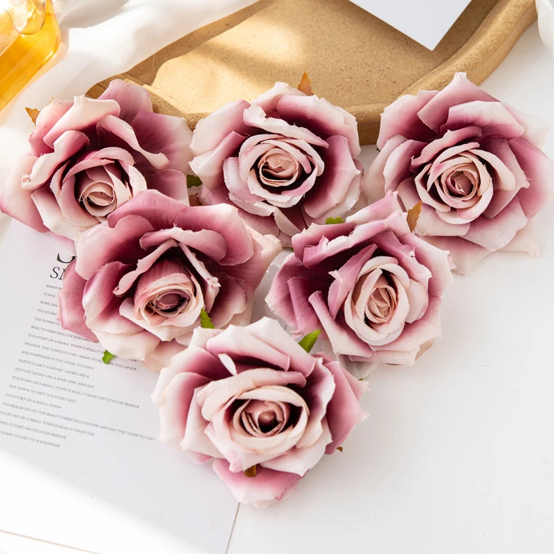 100PC 10CM Wholesale Artificial Flowers for Scrapbook Christmas Home Decor Wedding Garden Rose Arch Fake Silk Head Candy Box