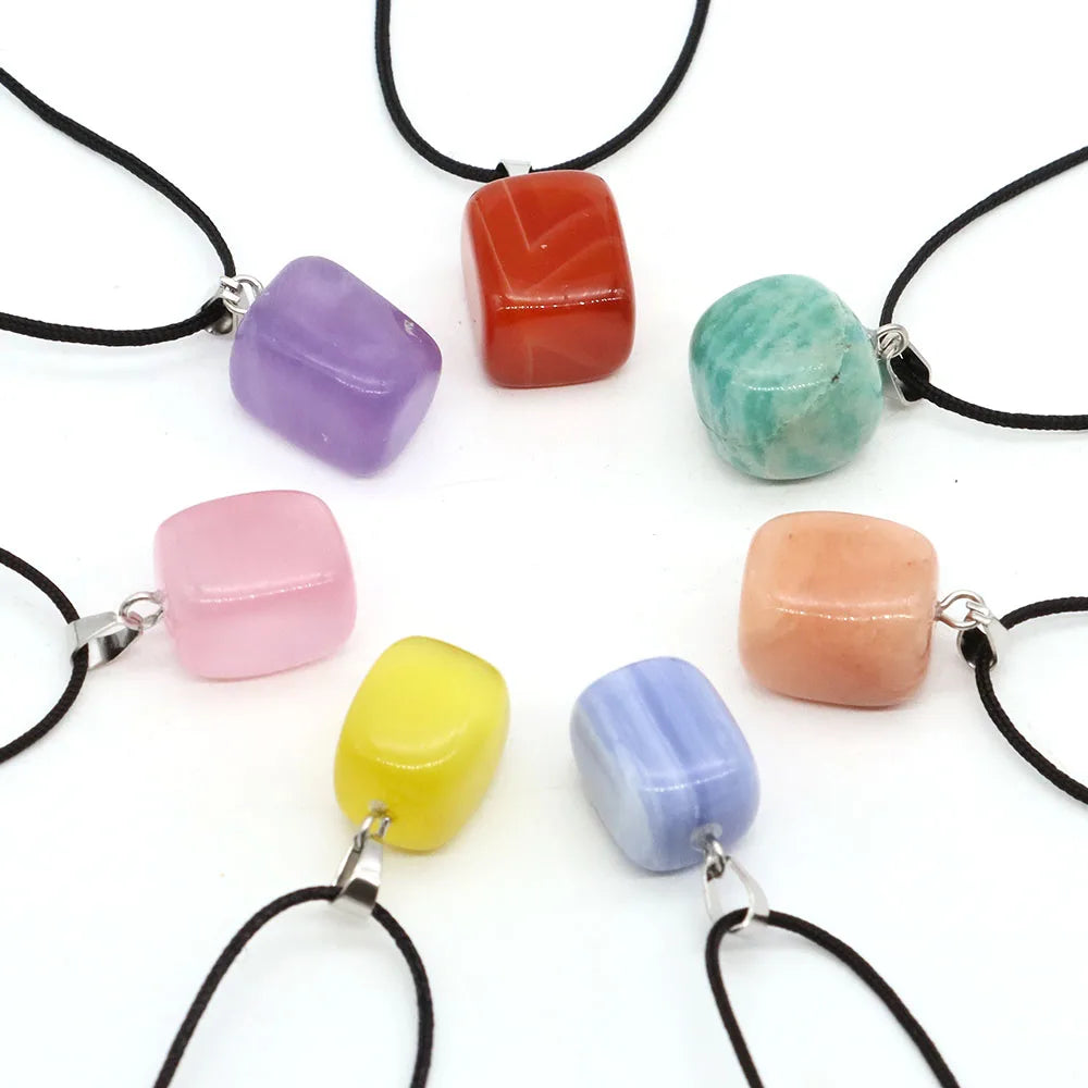 Natural Healing Irregular Tumble Stone Necklace Reiki Mineral Rose Quartz Tiger Eye Pendants for Women Men Jewelry Making Gifts