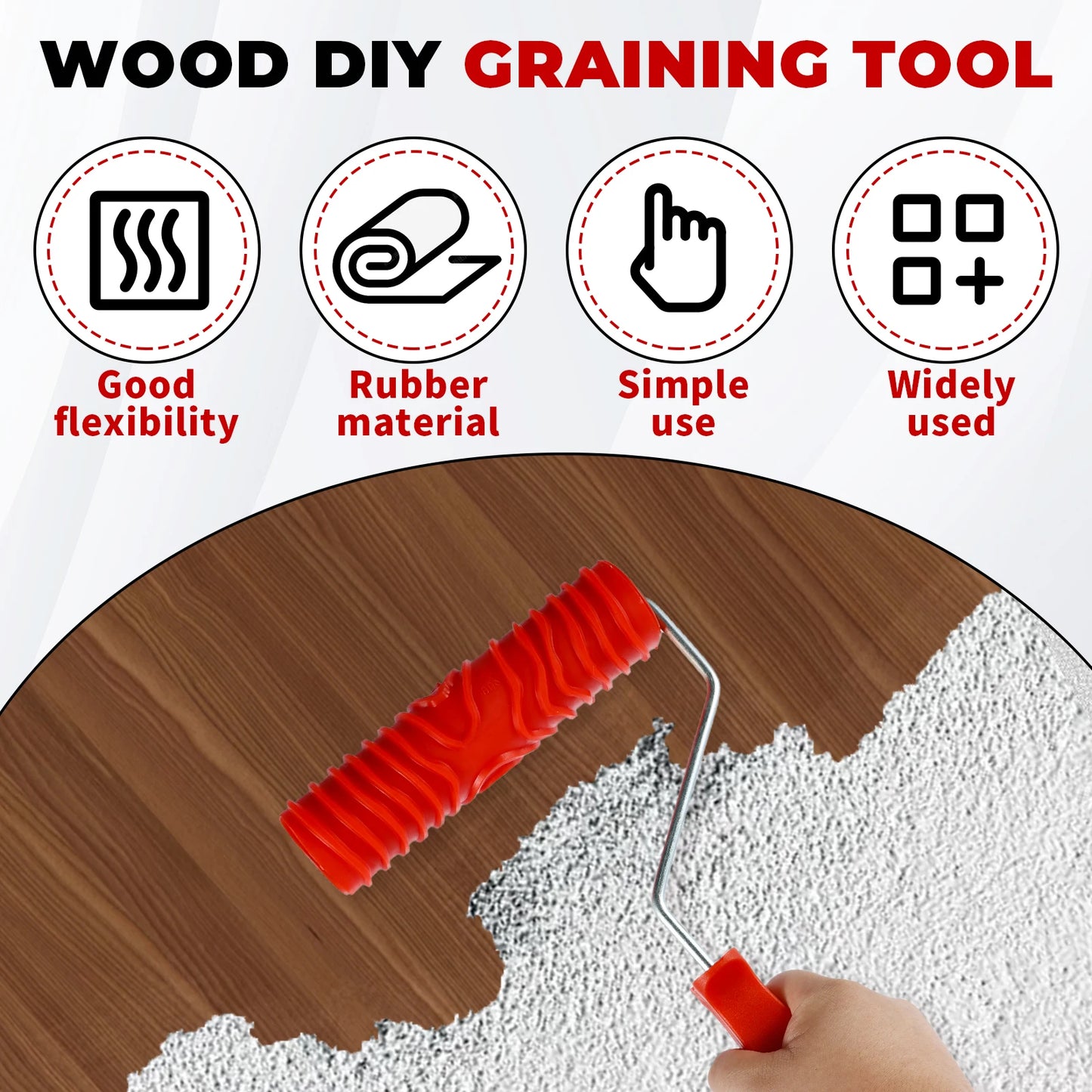 Tejesa 5/6Pcs Wood Graining Tool Professional Wood Grain Patterns Paint Tool Set Rubber Wood Grain Painting Roller with Handle for Wall