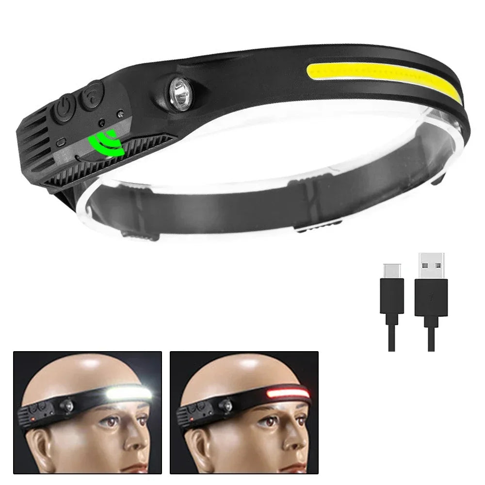 Hemasa COB LED Induction Headlamp USB Rechargeable Lamp with Built-in Battery Outdoor Camping Fishing Light Emergency Working Lantern