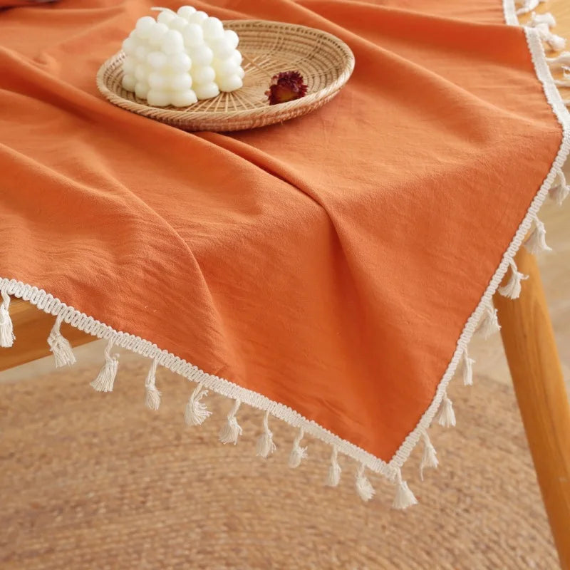 Hemasa Cotton Linen  with Tassel Rectangular Table Cloth