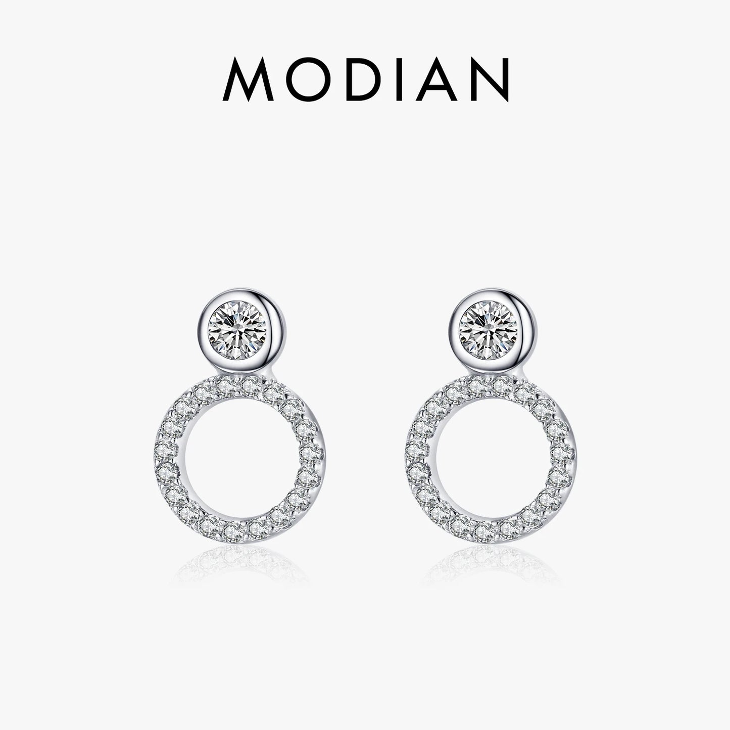 Modian 100% Real 925 Sterling Silver Classic Geometric Round Stud Earrings for Women Luxury Clear CZ Fine Female Wedding Jewelry